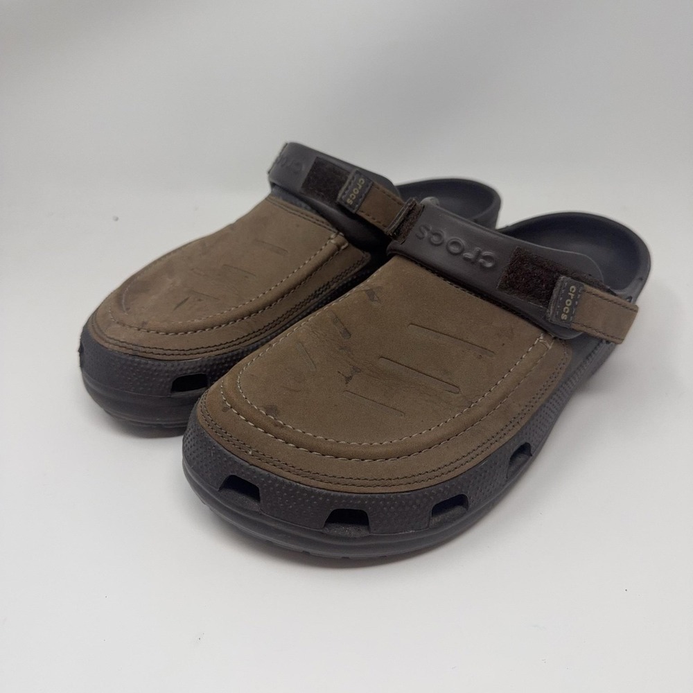 Crocs Yukon Sandals Mens Size 11 Brown Leather Clog Slip On Comfort Outdoor